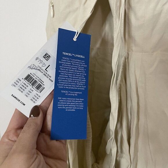 NWT Samsoe Samsoe Holly Dress tan cutout midi side slit size US Large $250 - Picture 9 of 11
